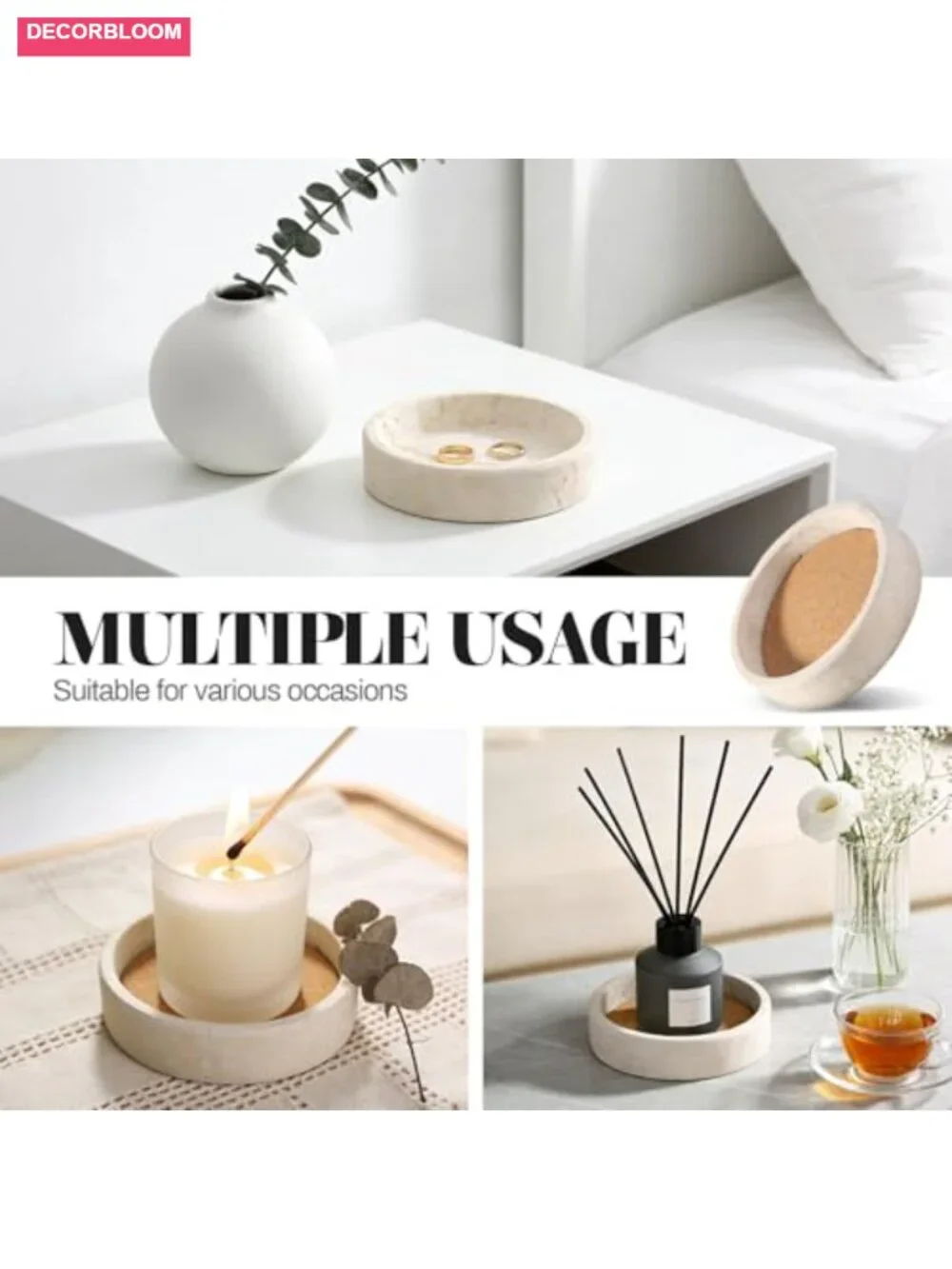 Natural Marble Wine Bottle Coaster with Absorbent Cork, Non-Slip
